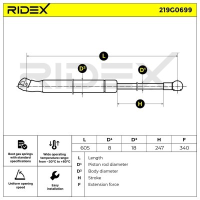 Amortyzator Pokrywy Bagażnika RIDEX 219G0699 219G0699 - foto 5