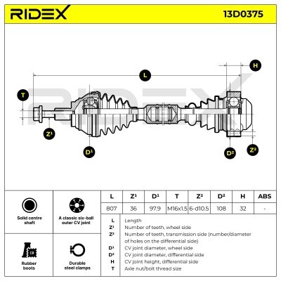 Półoś Napędowa RIDEX 13D0375 13D0375 - foto 7