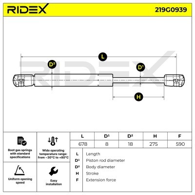 Amortyzator Pokrywy Bagażnika RIDEX 219G0939 219G0939 - foto 7