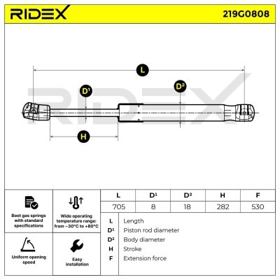 Amortyzator Pokrywy Bagażnika RIDEX 219G0808 219G0808 - foto 6