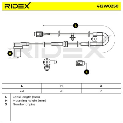 Czujnik ABS RIDEX 412W0250 412W0250 - foto 6