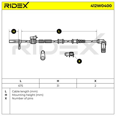 Czujnik ABS RIDEX 412W0400 412W0400 - foto 6
