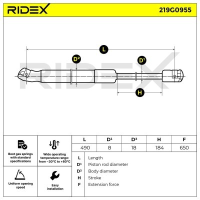 Amortyzator Pokrywy Bagażnika RIDEX 219G0955 219G0955 - foto 11