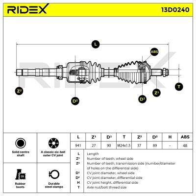Półoś Napędowa RIDEX 13D0240 13D0240 - foto 6