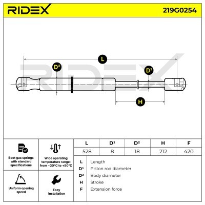 Amortyzator Pokrywy Bagażnika RIDEX 219G0254 219G0254 - foto 7