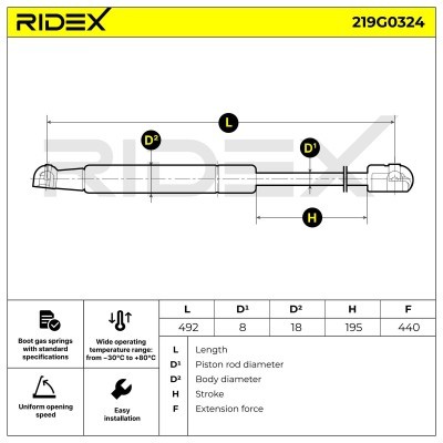Amortyzator Pokrywy Bagażnika RIDEX 219G0324 219G0324 - foto 7