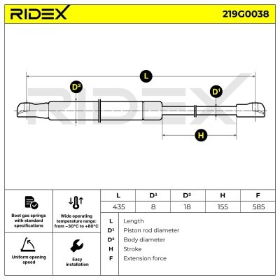 Amortyzator Pokrywy Bagażnika RIDEX 219G0038 219G0038 - foto 6