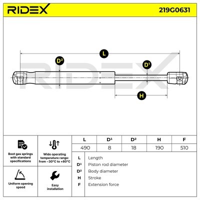 Amortyzator Pokrywy Bagażnika RIDEX 219G0631 219G0631 - foto 7