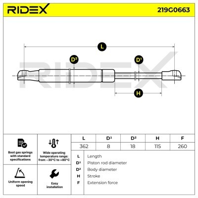 Amortyzator Pokrywy Bagażnika RIDEX 219G0663 219G0663 - foto 6