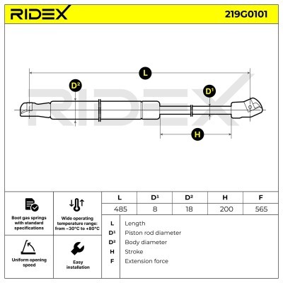 Amortyzator Pokrywy Bagażnika RIDEX 219G0101 219G0101 - foto 7
