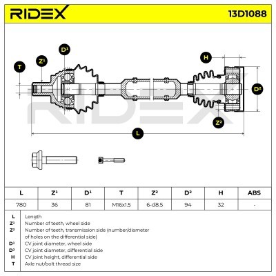 Półoś Napędowa RIDEX 13D1088 13D1088 - foto 7