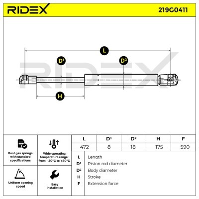 Amortyzator Pokrywy Bagażnika RIDEX 219G0411 219G0411 - foto 7