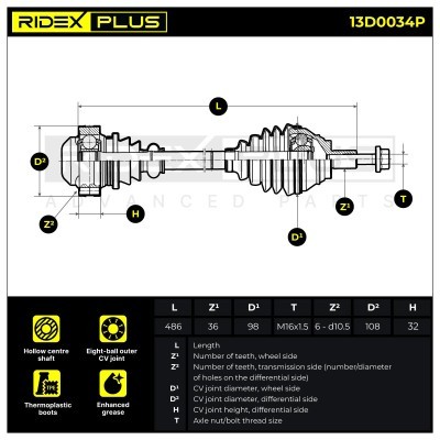 Półoś Napędowa RIDEX 13D0034P 13D0034P - foto 3