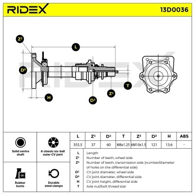 Półoś Napędowa RIDEX 13D0036 13D0036 - foto 6