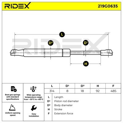 Amortyzator Pokrywy Bagażnika RIDEX 219G0635 219G0635 - foto 7