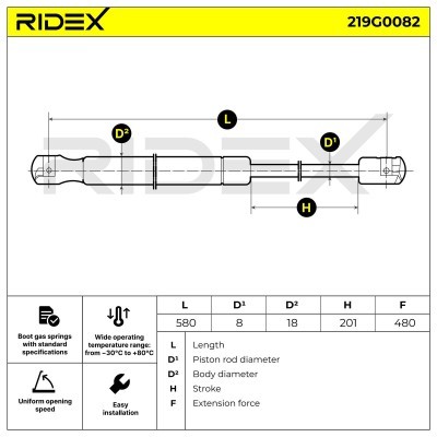 Amortyzator Pokrywy Bagażnika RIDEX 219G0082 219G0082 - foto 7