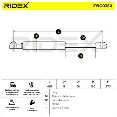 Amortyzator Pokrywy Bagażnika RIDEX 219G0350 219G0350 - foto 7