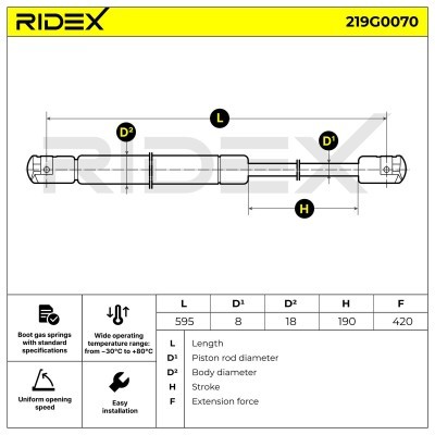 Amortyzator Pokrywy Bagażnika RIDEX 219G0070 219G0070 - foto 4