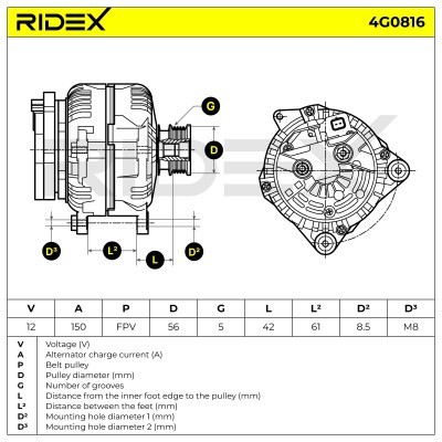 Alternator RIDEX 4G0816 4G0816 - foto 6