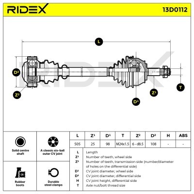 Półoś Napędowa RIDEX 13D0112 13D0112 - foto 4
