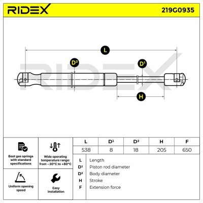 Amortyzator Pokrywy Bagażnika RIDEX 219G0935 219G0935 - foto 7
