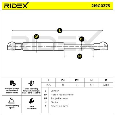 Amortyzator Pokrywy Bagażnika RIDEX 219G0375 219G0375 - foto 8