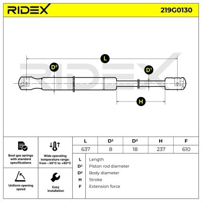 Amortyzator Pokrywy Bagażnika RIDEX 219G0130 219G0130 - foto 7