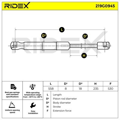 Amortyzator Pokrywy Bagażnika RIDEX 219G0945 219G0945 - foto 6