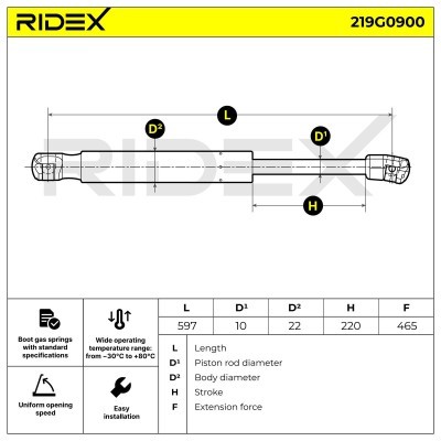 Amortyzator Pokrywy Bagażnika RIDEX 219G0900 219G0900 - foto 7