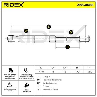 Amortyzator Pokrywy Bagażnika RIDEX 219G0088 219G0088 - foto 7