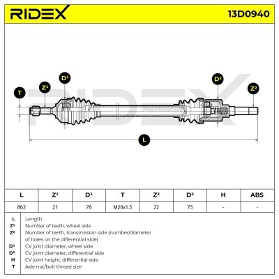 Półoś Napędowa RIDEX 13D0940 13D0940 - foto 7