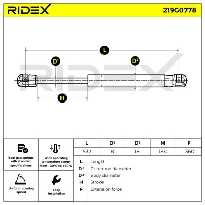 Amortyzator Pokrywy Bagażnika RIDEX 219G0778 219G0778 - foto 7