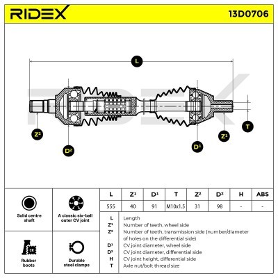 Półoś Napędowa RIDEX 13D0706 13D0706 - foto 6