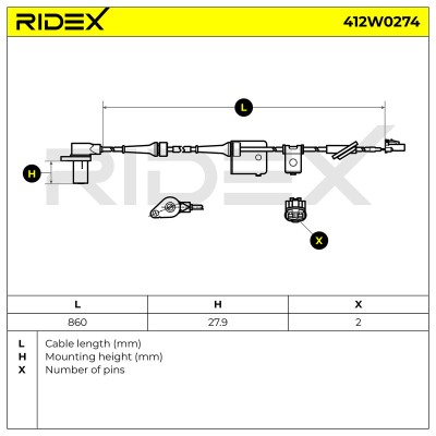 Czujnik ABS RIDEX 412W0274 412W0274 - foto 7