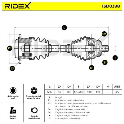 Półoś Napędowa RIDEX 13D0398 13D0398 - foto 8