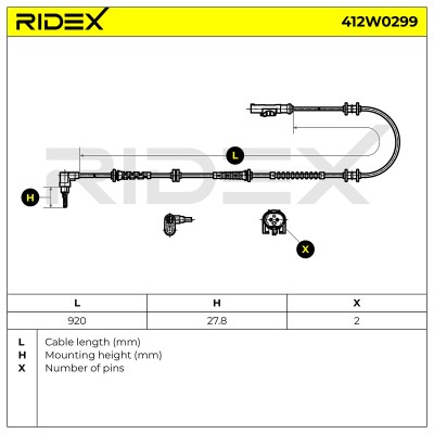 Czujnik ABS RIDEX 412W0299 412W0299 - foto 7