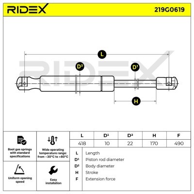 Amortyzator Pokrywy Bagażnika RIDEX 219G0619 219G0619 - foto 6