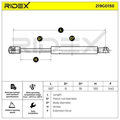 Amortyzator Pokrywy Bagażnika RIDEX 219G0150 219G0150 - foto 8