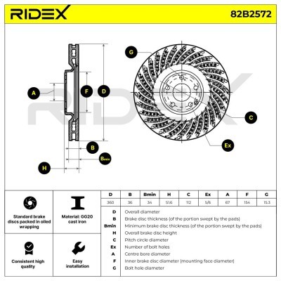 Tarcza hamulcowa RIDEX 82B2572 82B2572 - foto 5