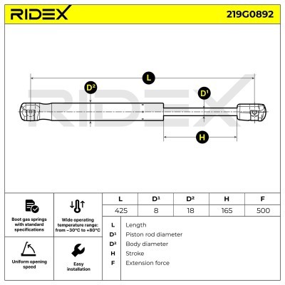 Amortyzator Pokrywy Bagażnika RIDEX 219G0892 219G0892 - foto 6