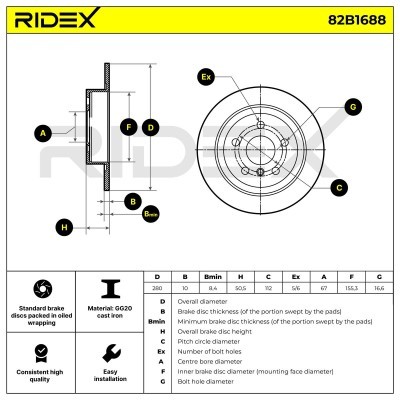 Tarcza hamulcowa RIDEX 82B1688 82B1688 - foto 10
