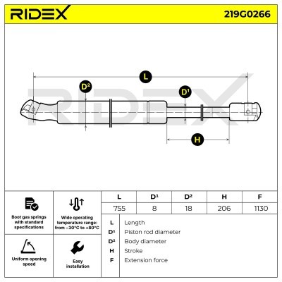 Amortyzator Pokrywy Bagażnika RIDEX 219G0266 219G0266 - foto 6