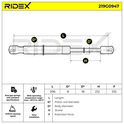 Amortyzator Pokrywy Bagażnika RIDEX 219G0947 219G0947 - foto 6