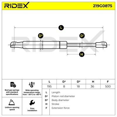 Amortyzator Pokrywy Bagażnika RIDEX 219G0875 219G0875 - foto 6