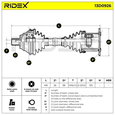Półoś Napędowa RIDEX 13D0926 13D0926 - foto 3