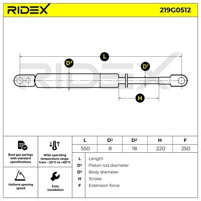 Amortyzator Pokrywy Bagażnika RIDEX 219G0512 219G0512 - foto 7