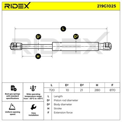 Amortyzator Pokrywy Bagażnika RIDEX 219G1025 219G1025 - foto 7