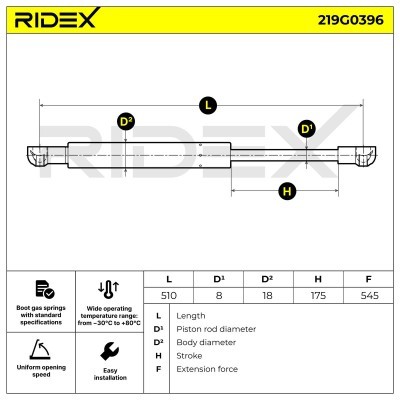 Amortyzator Pokrywy Bagażnika RIDEX 219G0396 219G0396 - foto 4