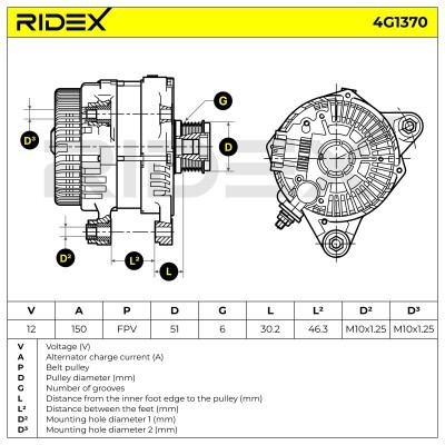 Alternator RIDEX 4G1370 4G1370 - foto 7