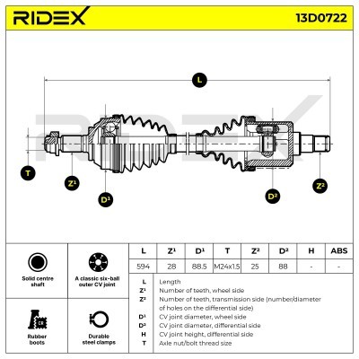 Półoś Napędowa RIDEX 13D0722 13D0722 - foto 7